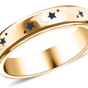 FIDGET Ring Spinner Ring Gold 925 Sterling SILVER MOON and Star size 10 Anxiety